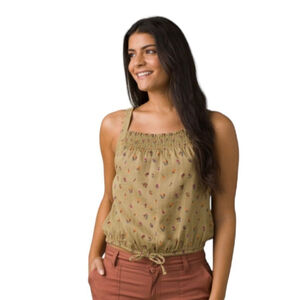 Prana Women's Little Palm Cami Sweet Grass Meadow Crop Cotton Top NWT XL
